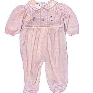 Friedknit Creations Vintage Baby Girl Romper 6M – Pink Knit Footed Onesie